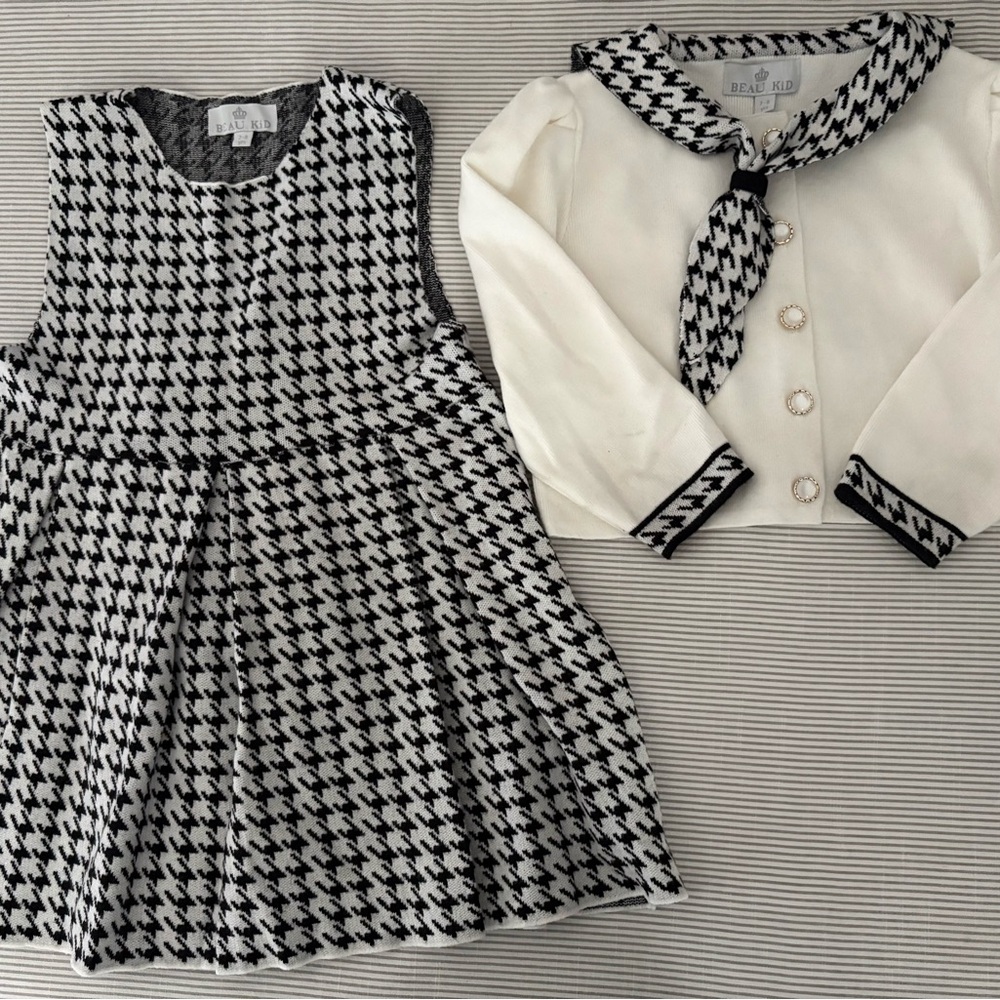 Elegant Houndstooth Kids Dress with Jacket